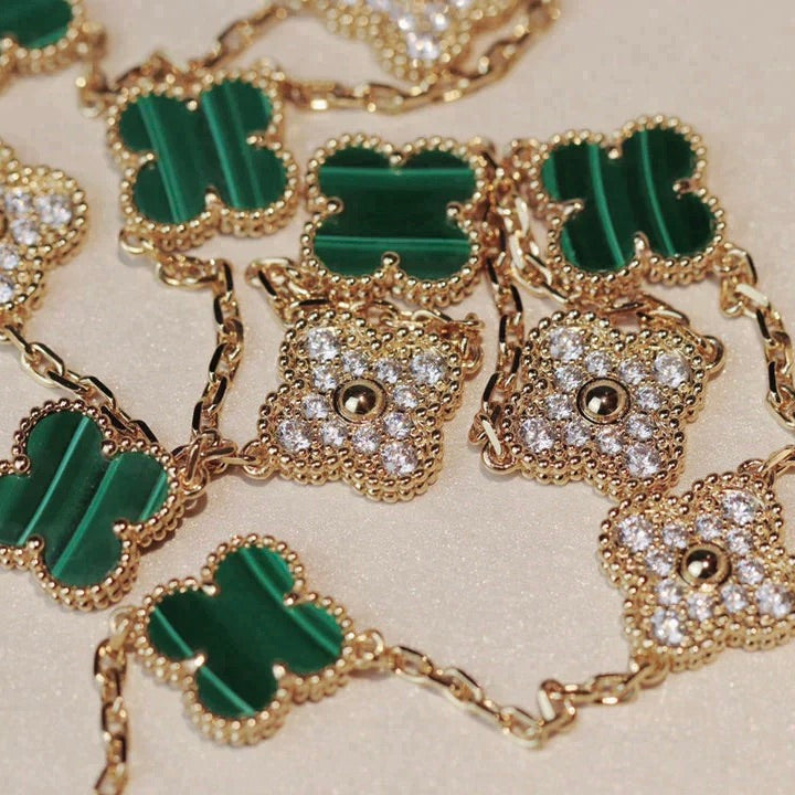 [Garvey ]CLOVER 20 MOTIFS MALACHITE DIAMOND NECKLACE
