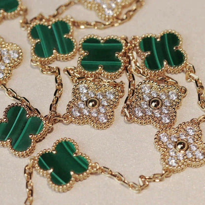 [Garvey ]CLOVER 20 MOTIFS MALACHITE DIAMOND NECKLACE