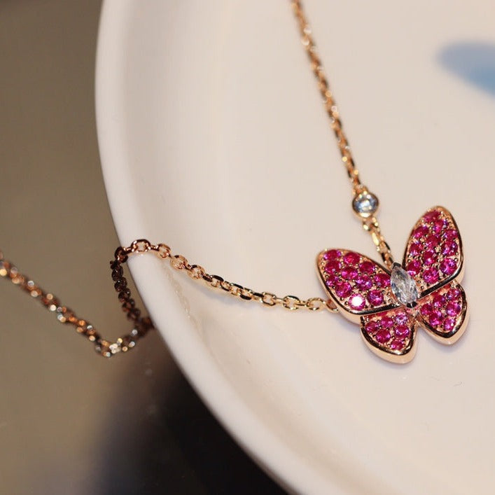 [Garvey ]BUTTERFLY RED DIAMOND ROSE GOLD NECKLACE