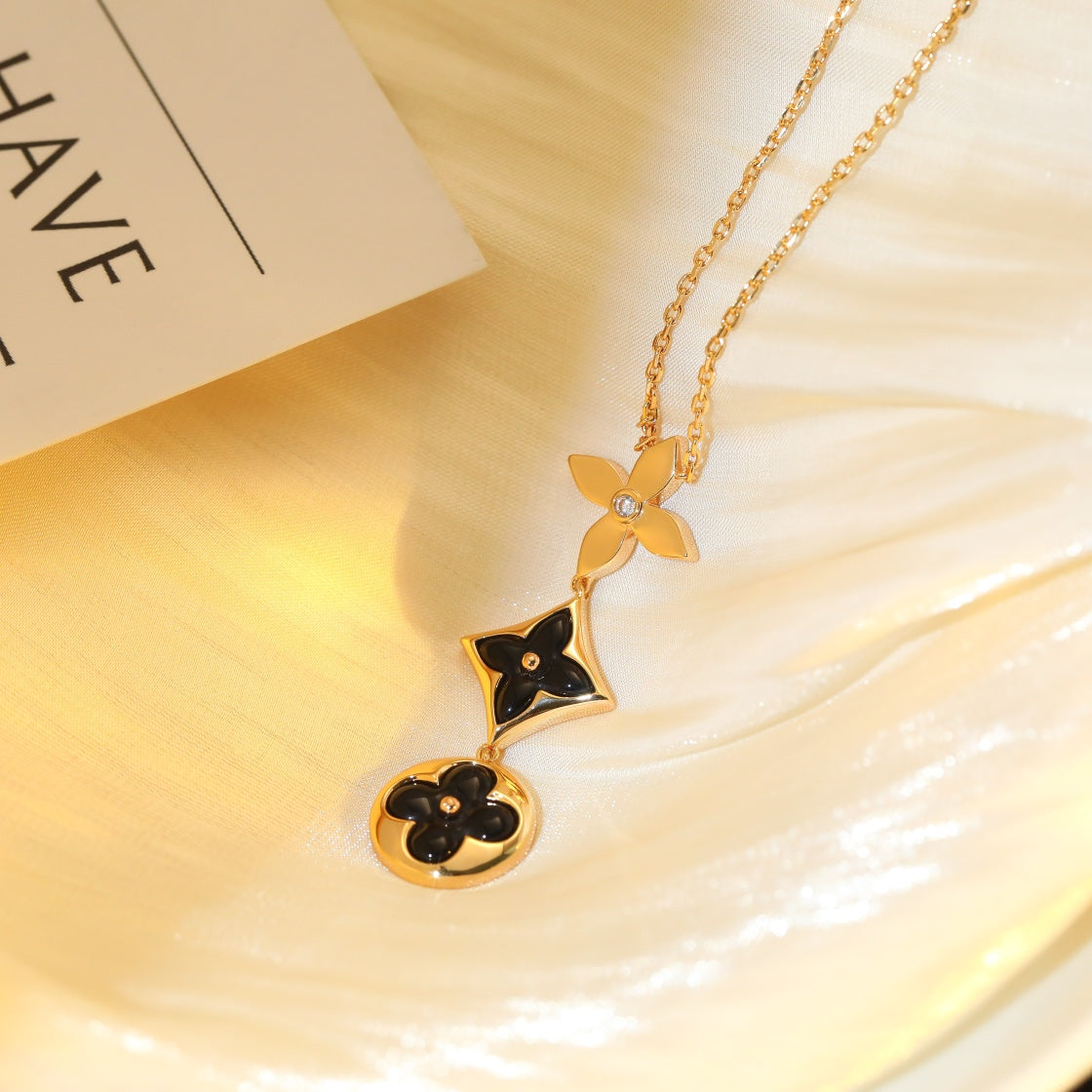 [Garvey ]STAR AND SUN ONYX PINK GOLD NECKLACE