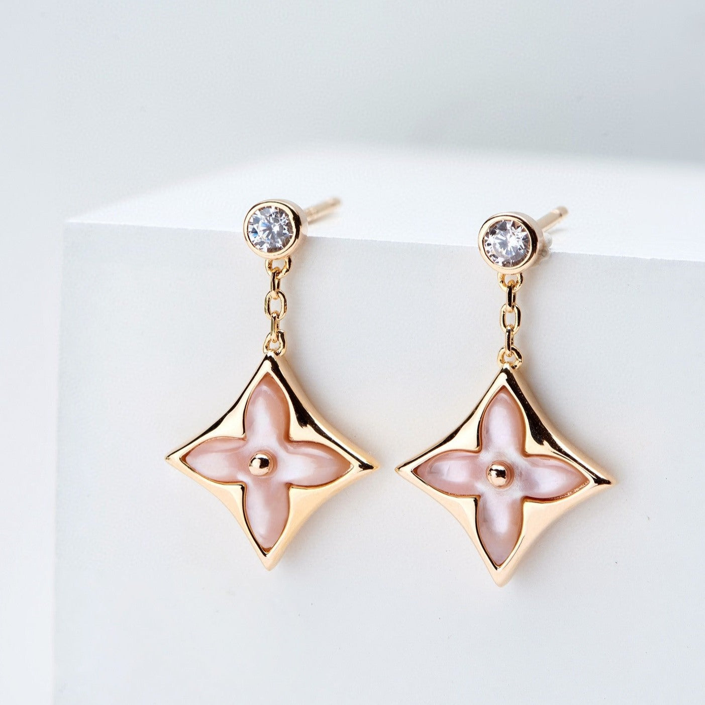 [Garvey]DOUBLE STAR ROSE GOLD MOP DROP EARRINGS