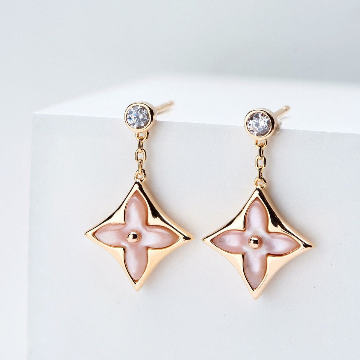 [Garvey ]DOUBLE STAR PINK GOLD MOP DROP EARRINGS