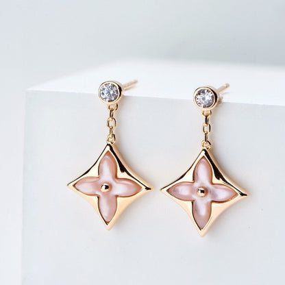 [Garvey ]DOUBLE STAR PINK GOLD MOP DROP EARRINGS