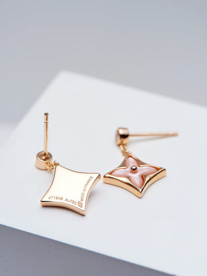 [Garvey]DOUBLE STAR ROSE GOLD MOP DROP EARRINGS