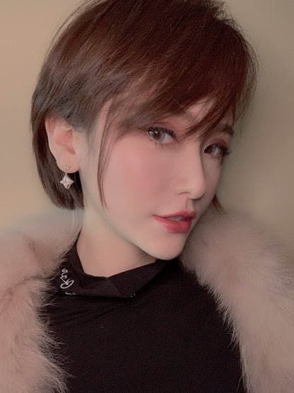 [Garvey]DOUBLE STAR ROSE GOLD MOP DROP EARRINGS