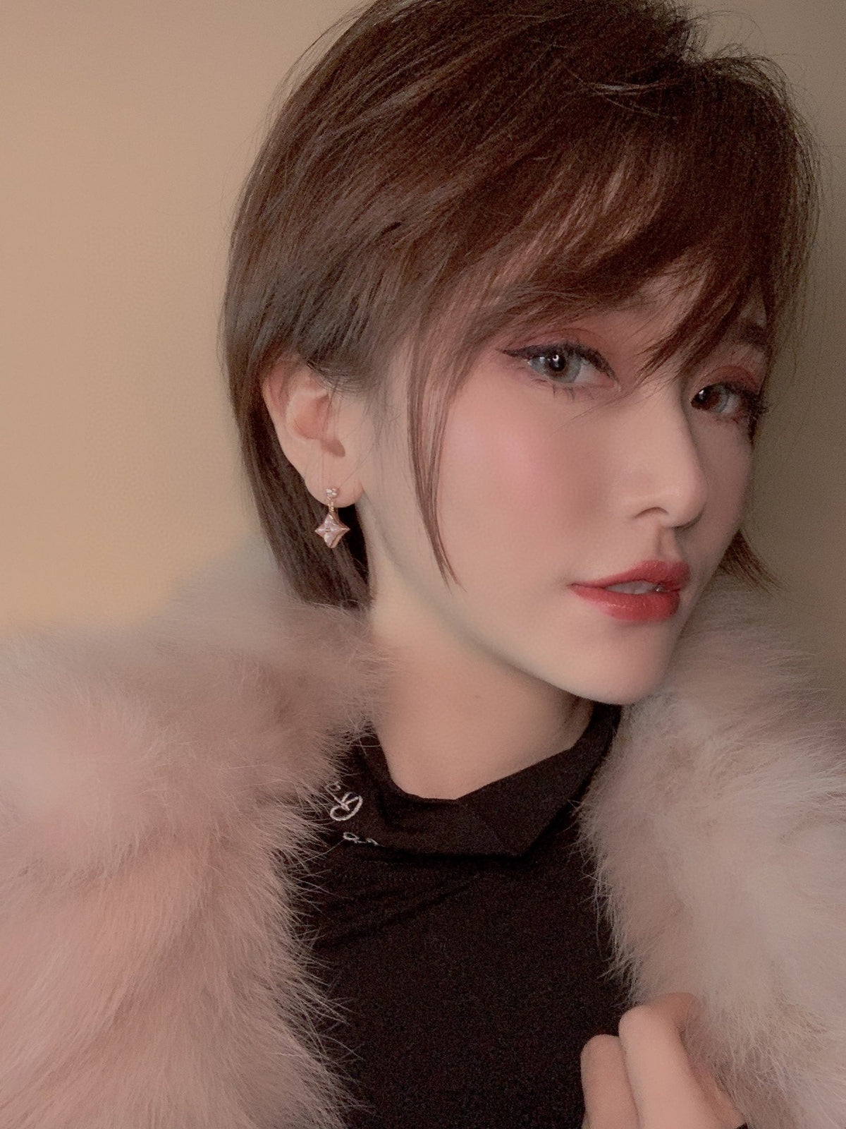 [Garvey ]DOUBLE STAR PINK GOLD MOP DROP EARRINGS