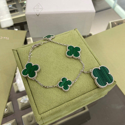 [Garvey ]CLOVER 5 MOTIFS SIVLER MALACHITE BRACELET