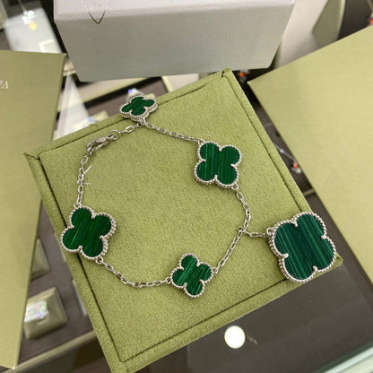 [Garvey ]CLOVER 5 MOTIFS SIVLER MALACHITE BRACELET