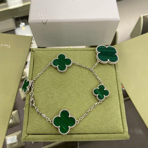 [Garvey ]CLOVER 5 MOTIFS SIVLER MALACHITE BRACELET