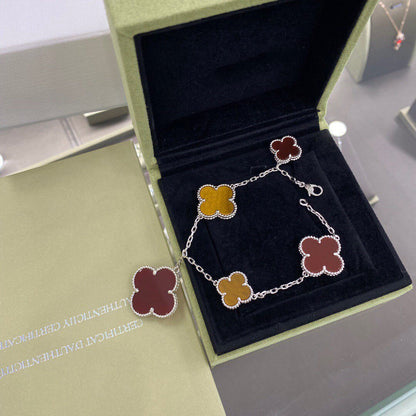 [Garvey ]CLOVER 5 MOTIFS SIVLER CARNELIAN TIGER EYE BRACELET