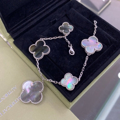 [Garvey ]CLOVER 5 MOTIFS SIVLER DARK MOP BRACELET