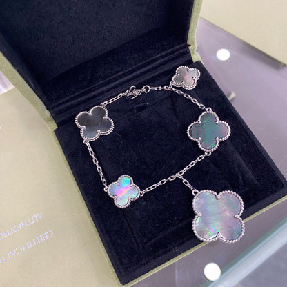 [Garvey ]CLOVER 5 MOTIFS SIVLER DARK MOP BRACELET