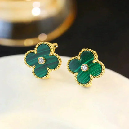 [Garvey ]CLOVER MEDIUM 1 MOTIFS MALACHITE DIAMOND EARRINGS