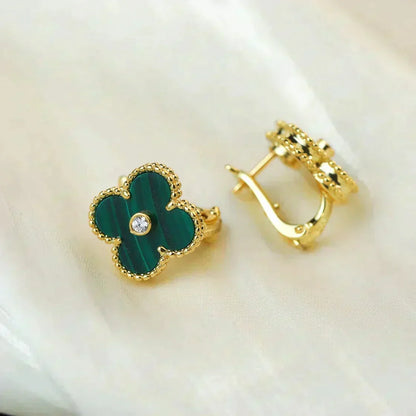 [Garvey ]CLOVER MEDIUM 1 MOTIFS MALACHITE DIAMOND EARRINGS