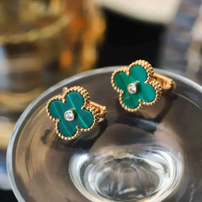 [Garvey ]CLOVER MEDIUM 1 MOTIFS MALACHITE DIAMOND EARRINGS
