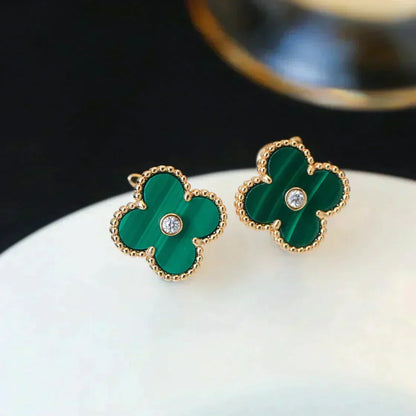 [Garvey ]CLOVER MEDIUM 1 MOTIFS MALACHITE DIAMOND EARRINGS