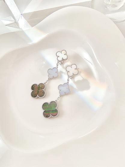 [Garvey ]CLOVER 3 MOTIFS CHALCEDONY DARK MOP SILVER EARRINGS