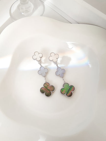 [Garvey ]CLOVER 3 MOTIFS CHALCEDONY DARK MOP SILVER EARRINGS
