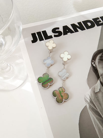 [Garvey ]CLOVER 3 MOTIFS CHALCEDONY DARK MOP SILVER EARRINGS