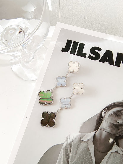 [Garvey ]CLOVER 3 MOTIFS CHALCEDONY DARK MOP SILVER EARRINGS
