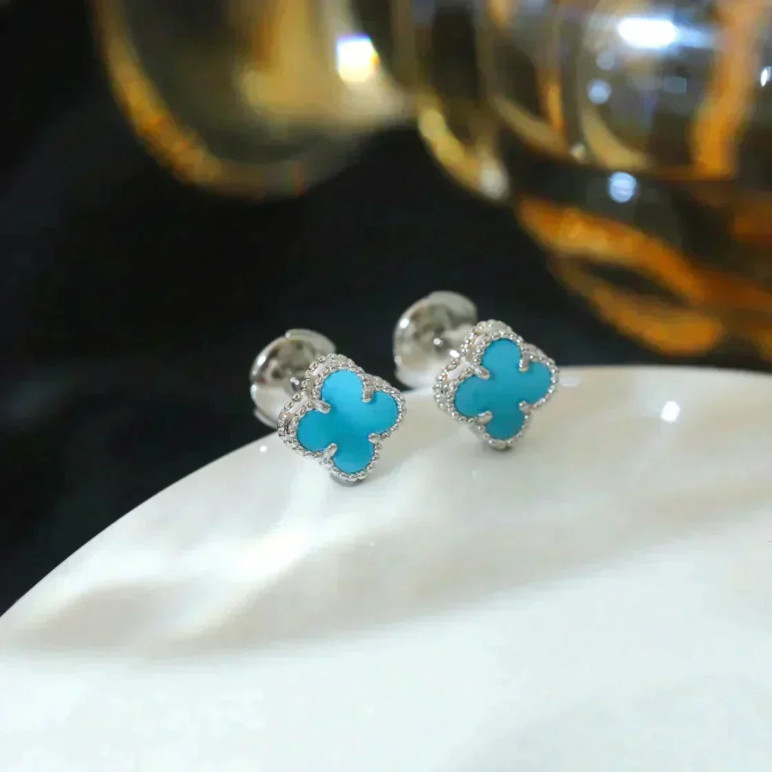 [Garvey ]CLOVER MINI 9.5MM ONYX STUD EARRINGS SILVER