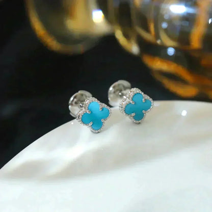 [Garvey ]CLOVER MINI 9.5MM ONYX STUD EARRINGS SILVER