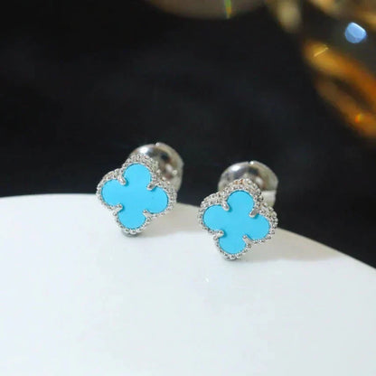 [Garvey ]CLOVER MINI 9.5MM ONYX STUD EARRINGS SILVER