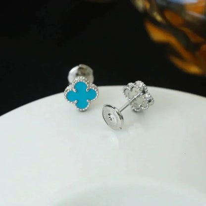 [Garvey ]CLOVER MINI 9.5MM ONYX STUD EARRINGS SILVER
