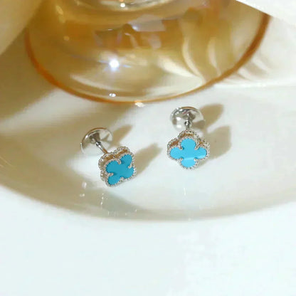 [Garvey ]CLOVER MINI 9.5MM ONYX STUD EARRINGS SILVER