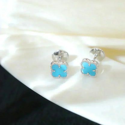 [Garvey ]CLOVER MINI 9.5MM ONYX STUD EARRINGS SILVER