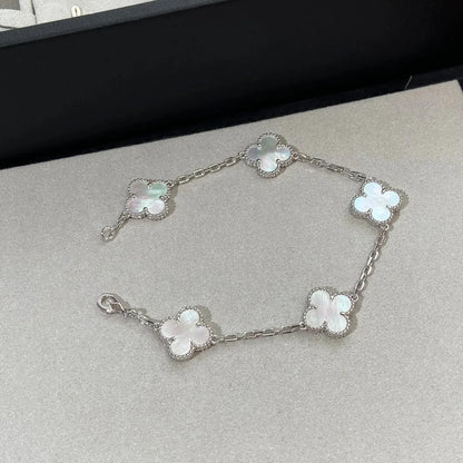 [Garvey]LUCKY CLOVER 5-MOTIF BRACELET - WHITE MOTHER-OF-PEARL COLLECTION