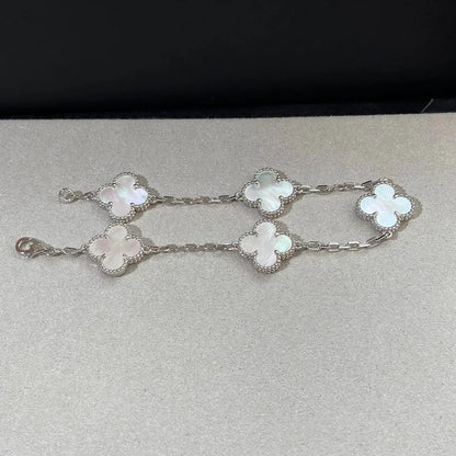 [Garvey]LUCKY CLOVER 5-MOTIF BRACELET - WHITE MOTHER-OF-PEARL COLLECTION