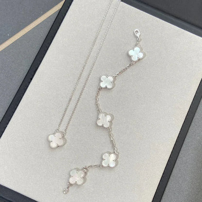 [Garvey]LUCKY CLOVER 5-MOTIF BRACELET - WHITE MOTHER-OF-PEARL COLLECTION
