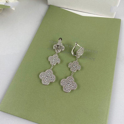 [Garvey ]CLOVER 3 MOTIF DIAMOND SILVER DROP EARRINGS