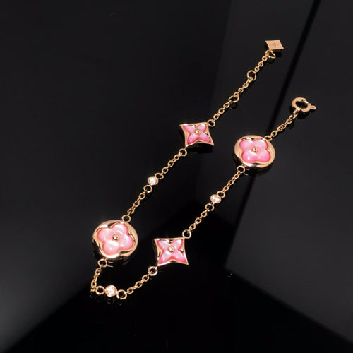 [Garvey ]STAR AND SUN 4 MOTIF PINK MOP PINK GOLD BRACELET