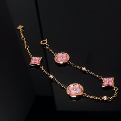 [Garvey ]STAR AND SUN 4 MOTIF PINK MOP PINK GOLD BRACELET
