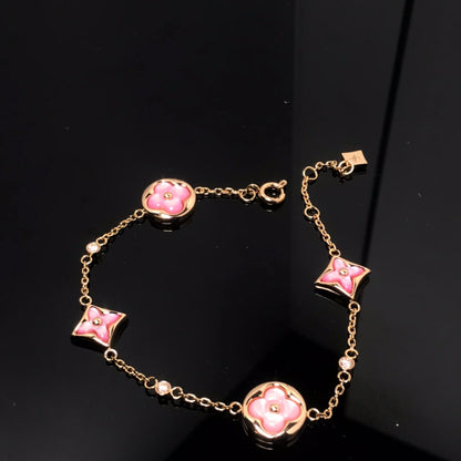 [Garvey]STAR AND SUN 4 MOTIF PINK MOP ROSE GOLD BRACELET