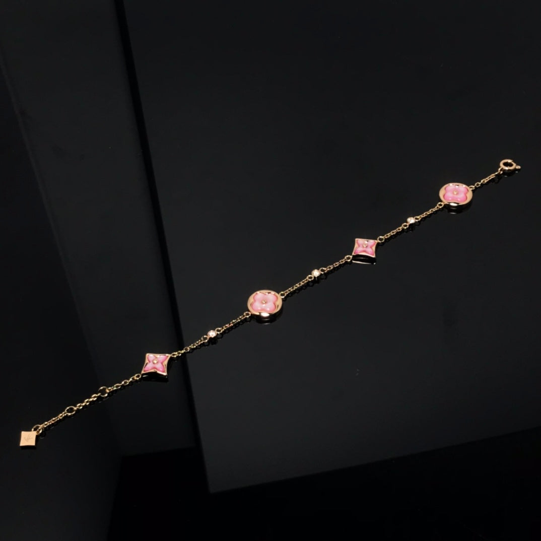 [Garvey]STAR AND SUN 4 MOTIF PINK MOP ROSE GOLD BRACELET