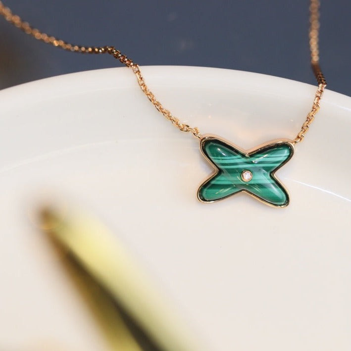 [Garvey ]JEUX MALACHITE 1 DIAMOND PINK GOLD NECKLACE