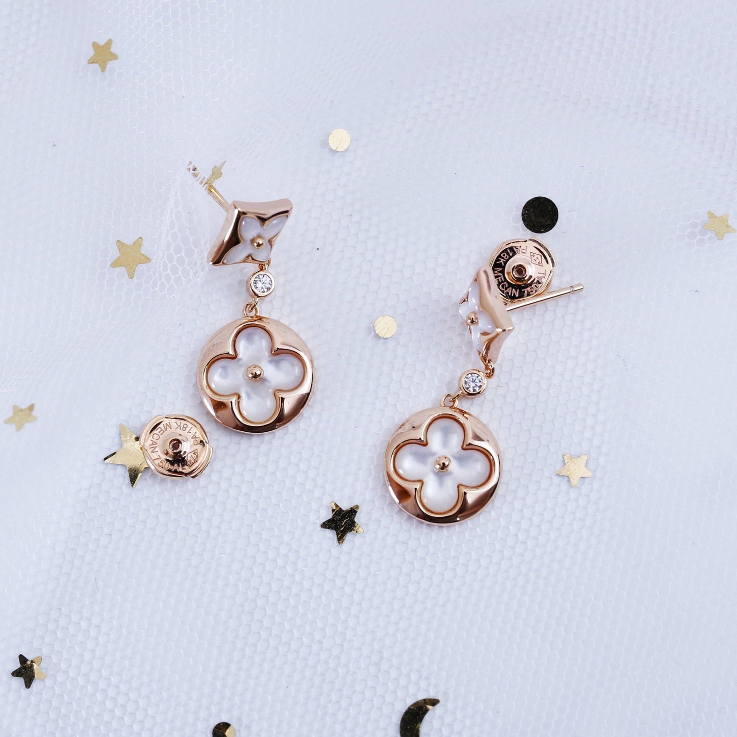 [Garvey]STAR AND SUN ROSE GOLD MOP DROP EARRINGS
