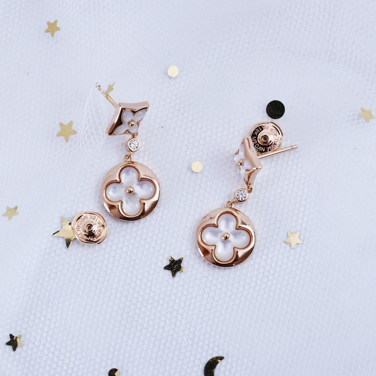 [Garvey ]STAR AND SUN PINK GOLD MOP DROP EARRINGS