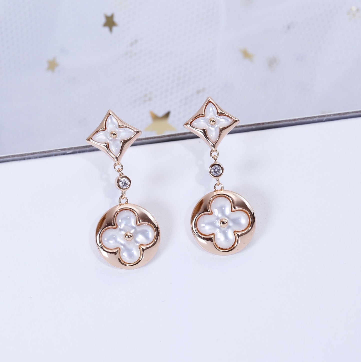 [Garvey]STAR AND SUN ROSE GOLD MOP DROP EARRINGS