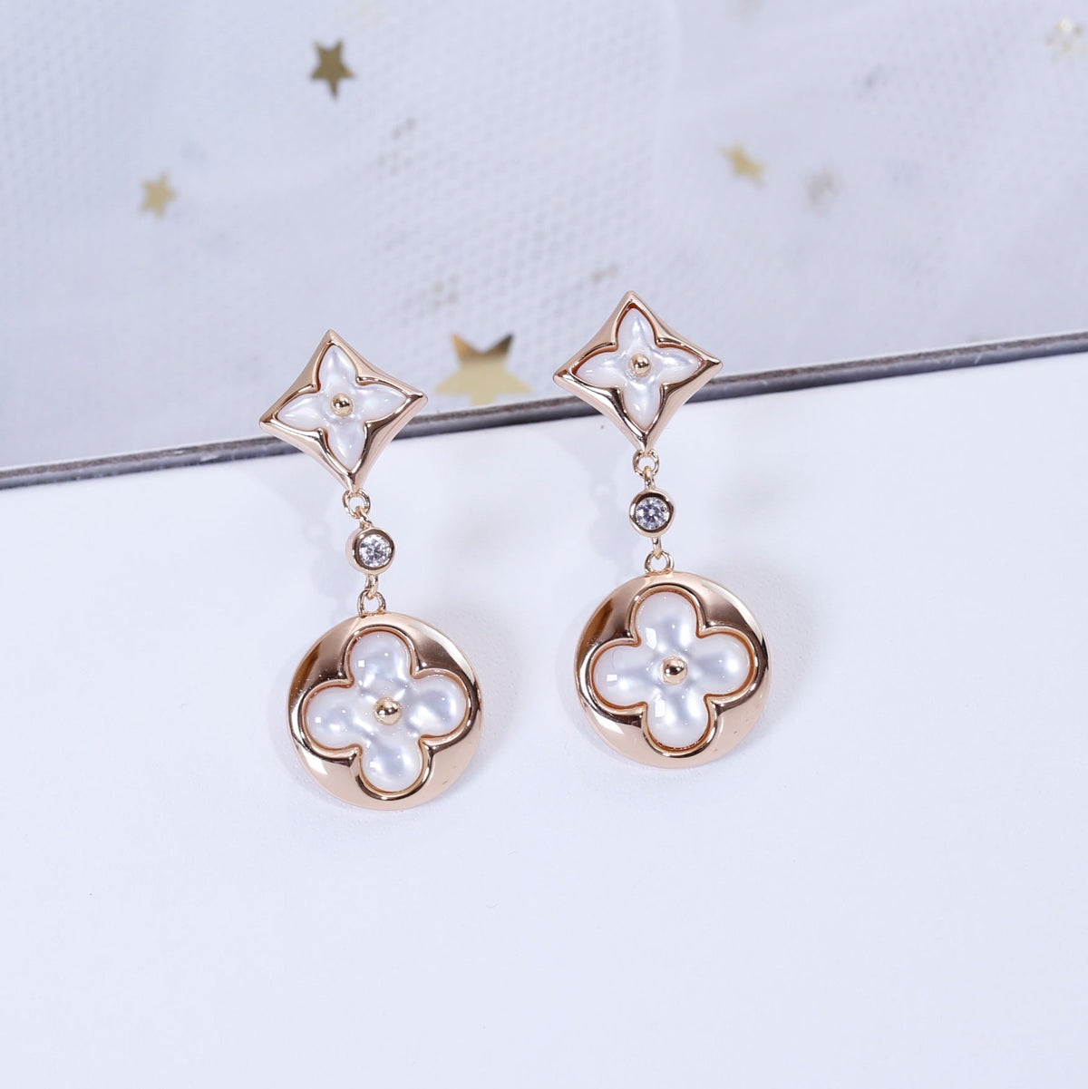 [Garvey ]STAR AND SUN PINK GOLD MOP DROP EARRINGS