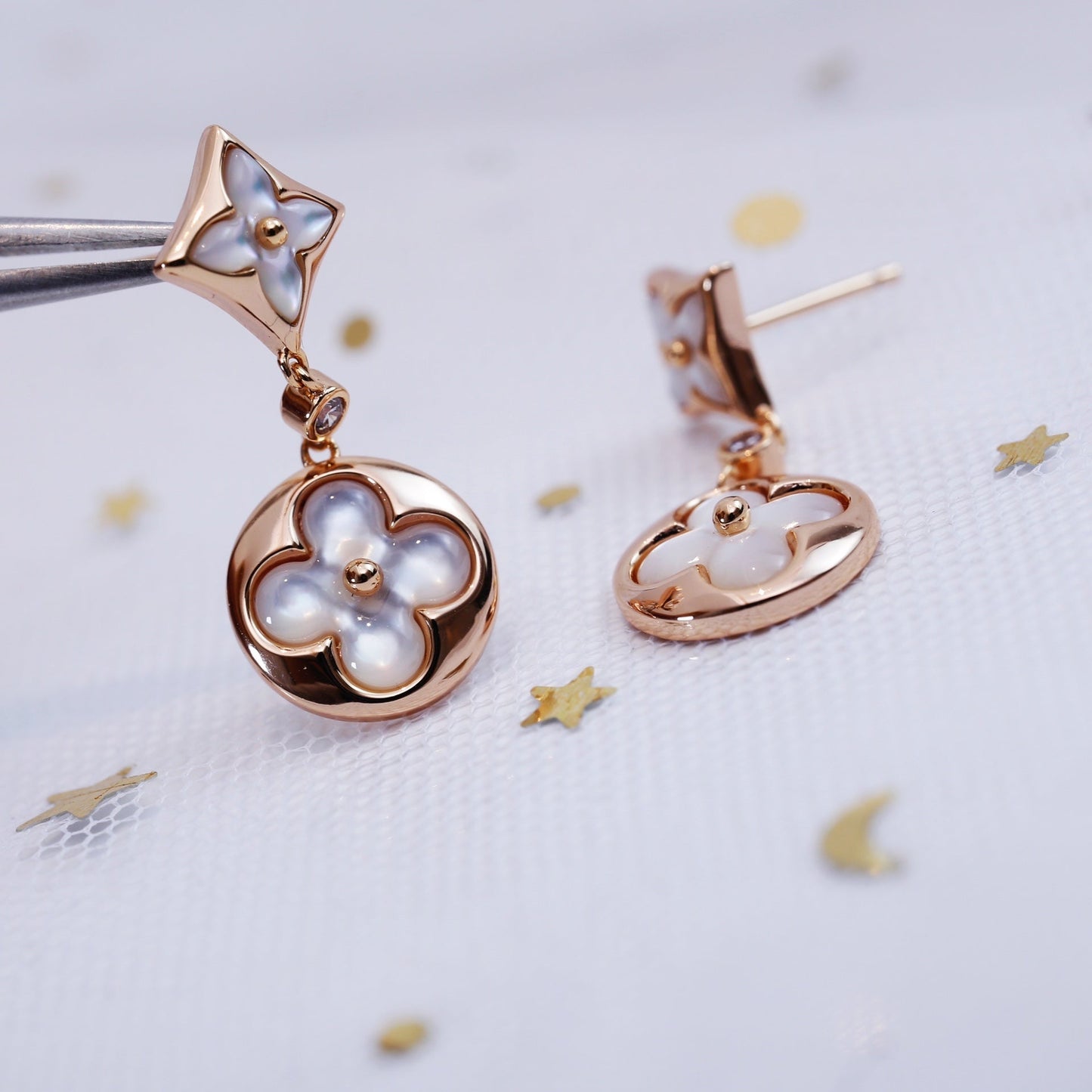 [Garvey]STAR AND SUN ROSE GOLD MOP DROP EARRINGS