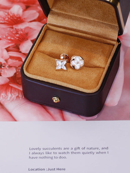 [Garvey ]STAR AND SUN PINK GOLD MOP STUD EARRINGS