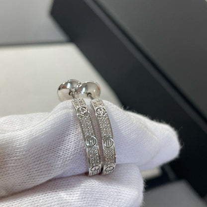 [Garvey ]LOVE DIAMOND SILVER HOOP EARRINGS