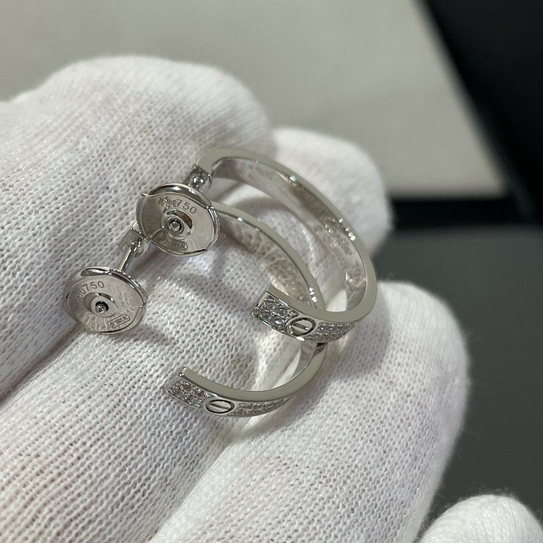 [Garvey ]LOVE DIAMOND SILVER HOOP EARRINGS