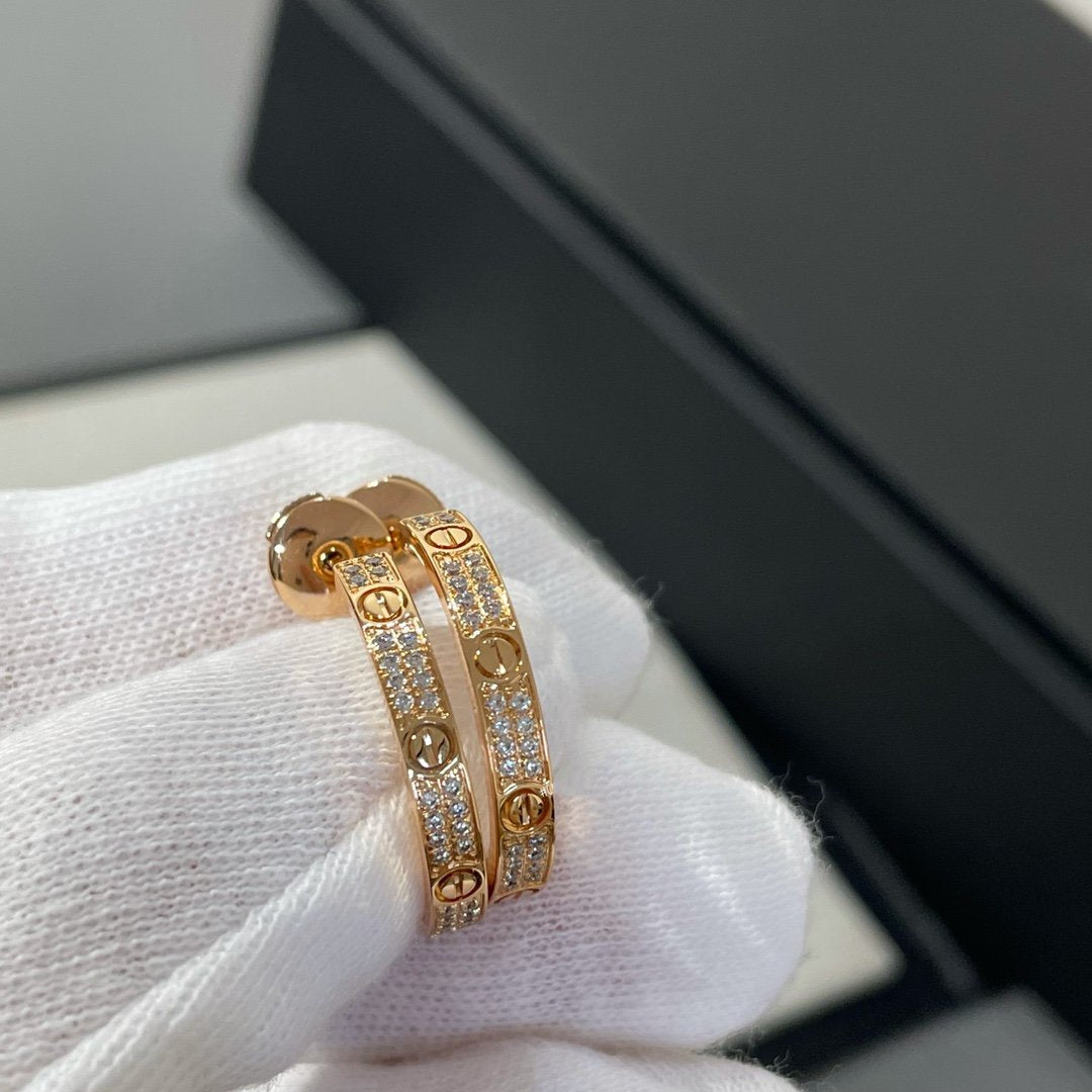 [Garvey ]LOVE DIAMOND PINK GOLD HOOP EARRINGS