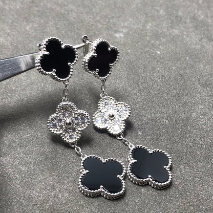 [Garvey ]CLOVER 3 MOTIF DIAMOND ONYX SILVER EARRINGS