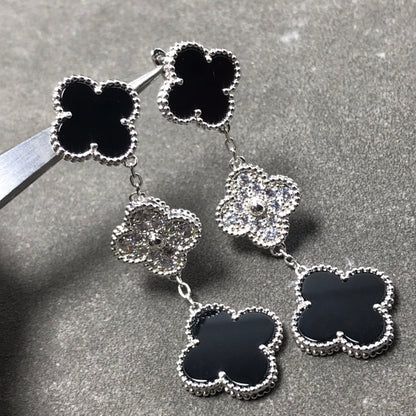 [Garvey ]CLOVER 3 MOTIF DIAMOND ONYX SILVER EARRINGS